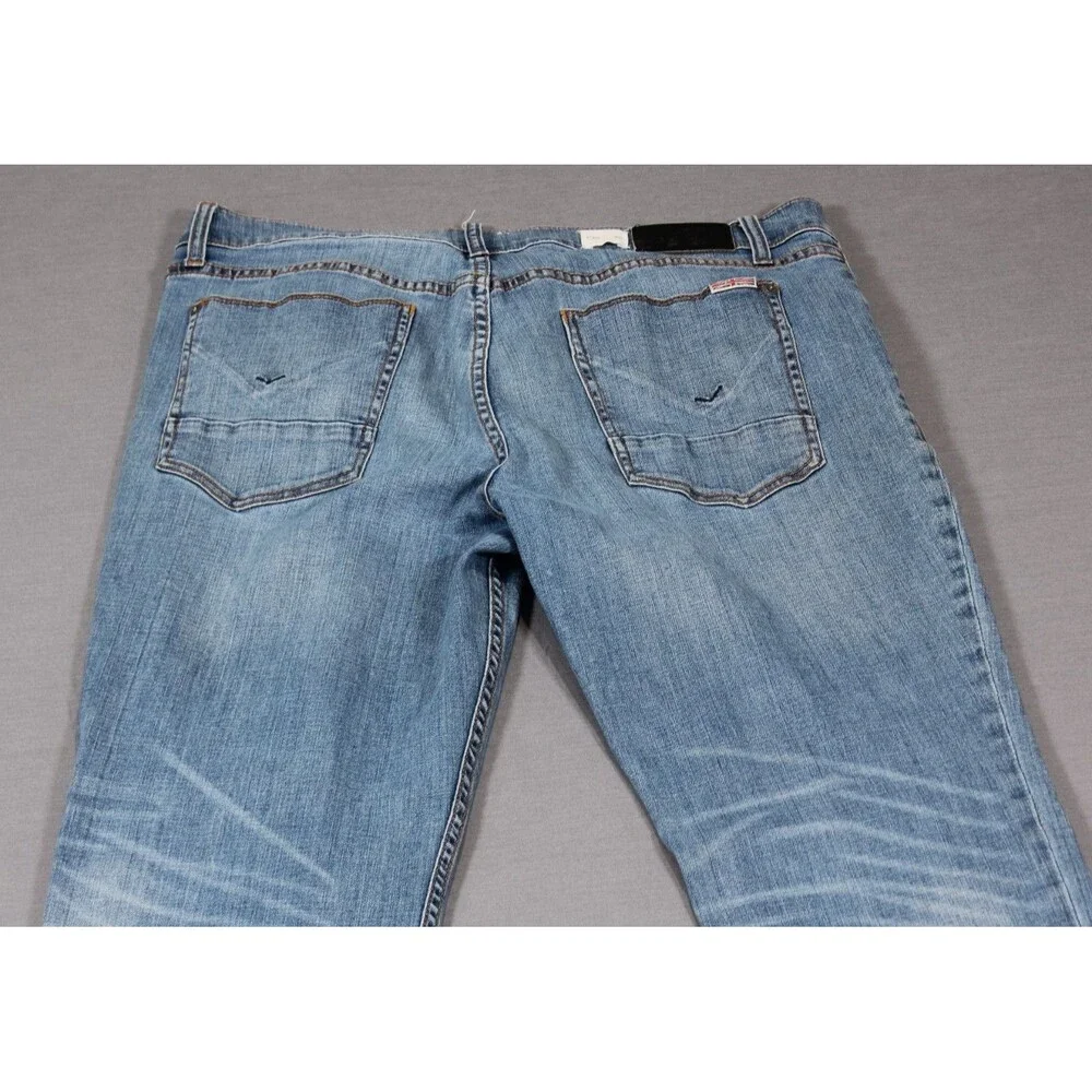 Hudson Byron Straight Jeans Mens Blue Straight Leg Denim Distressed 38